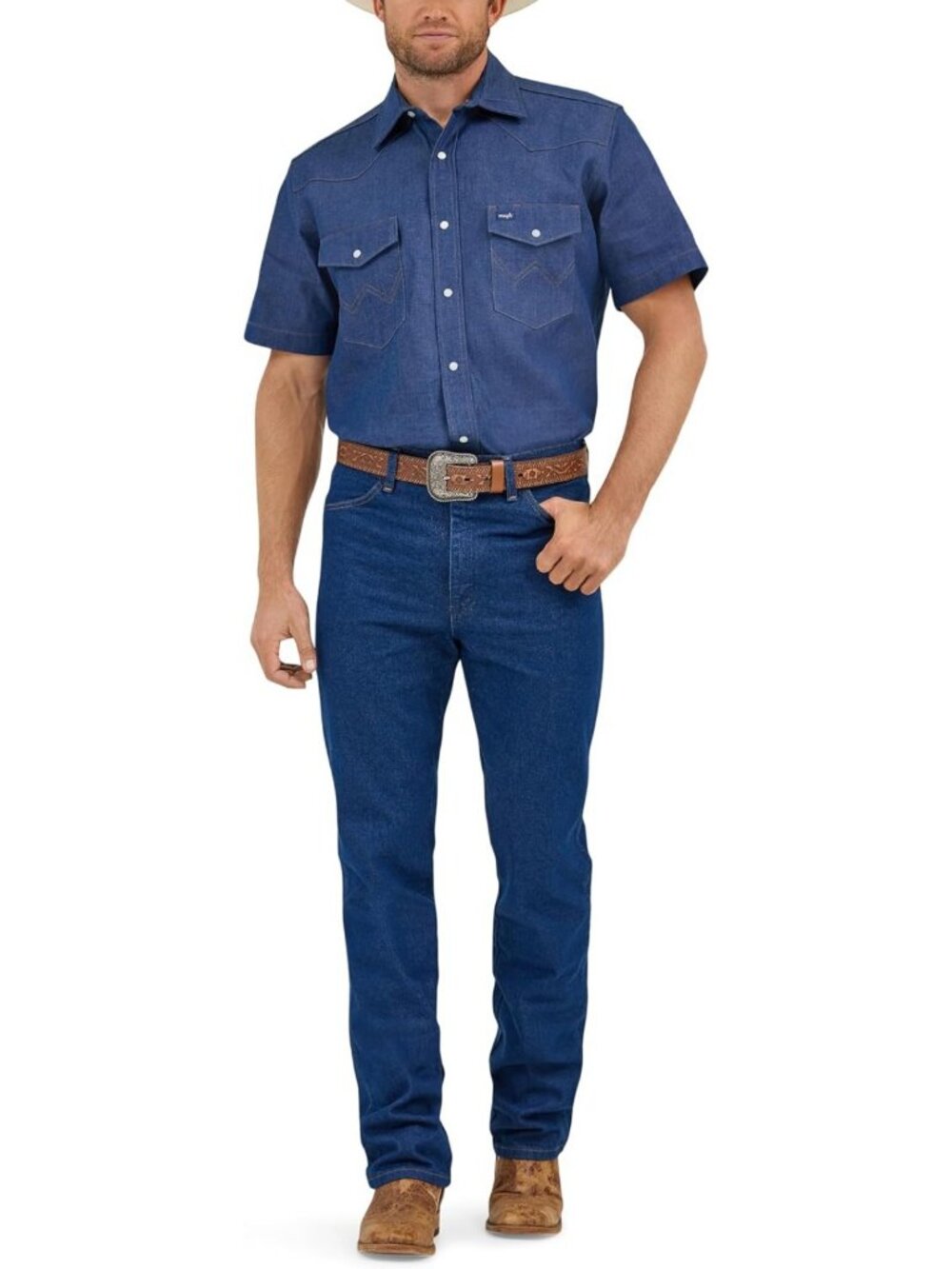 Men's Cowboy Cut Western Snap Work Shirt - Short Sleeve, Two Pocket, Casual